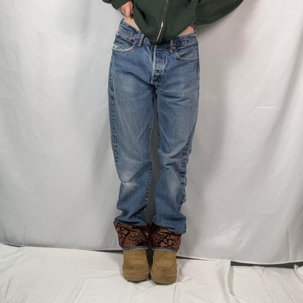 Vintage Reworked 501 Levi Jeans with scarf cuffs